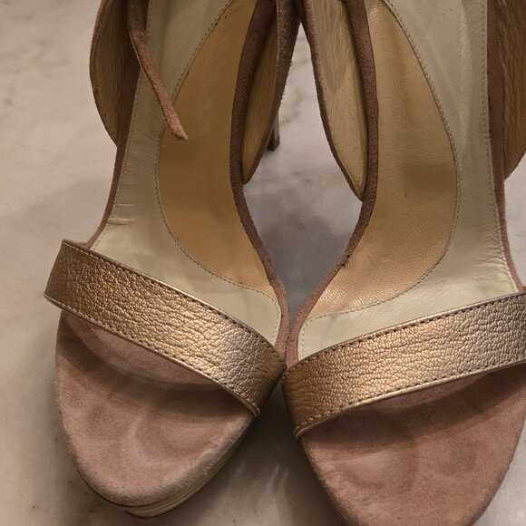 Metallic Rose Gold Stiletto Heel Sandals with Ankle Strap - Picture 9 of 10